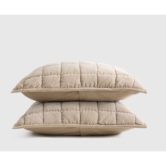 Quince Cotton Velvet Quilted Pillow Sham Set Light Taupe Standard #6 - Picture 1 of 3